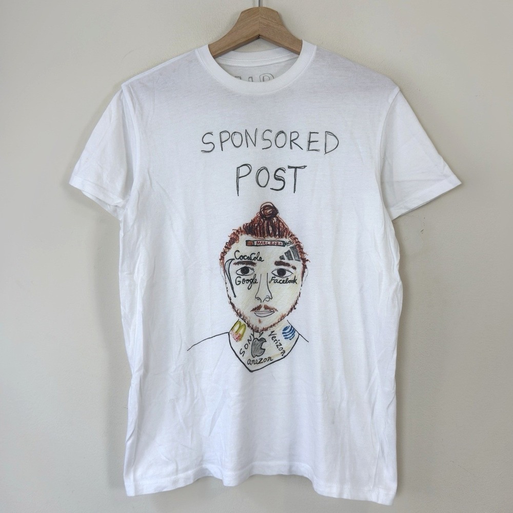 Post Malone Unfortunate Portrait Rap Music Concert Art White Tee Shirt - Small